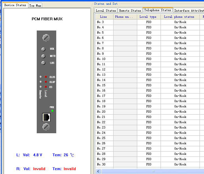 voice over fiber multiplexer management screen