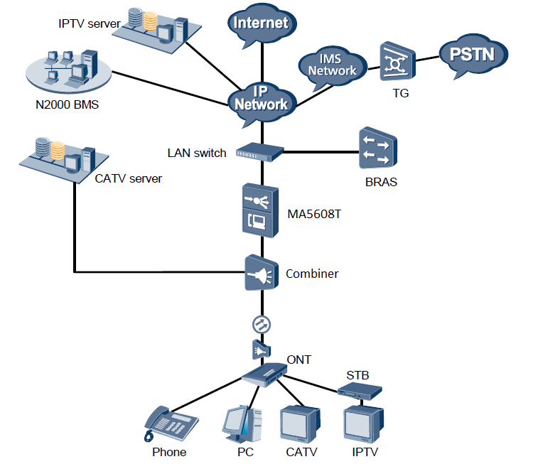 huawei OLT MA5608T POTs data IPTV application