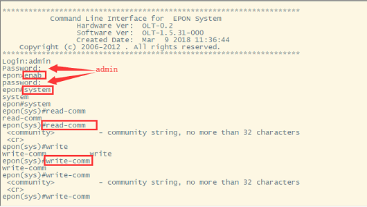 EPON OLT SNMP configuration